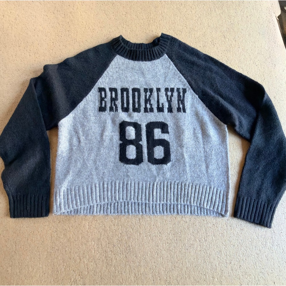 Women's Varsity Raglan Sweater Black Knit Casual Streetwear Y2K sz(S)